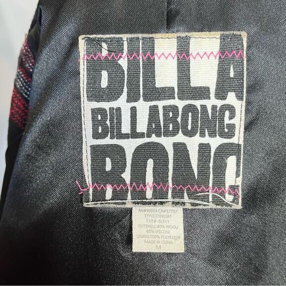 BILLABONG Wool Blend Red/Black Plaid Pea Coat Jacket Size Medium Y2K Academia - Picture 5 of 7